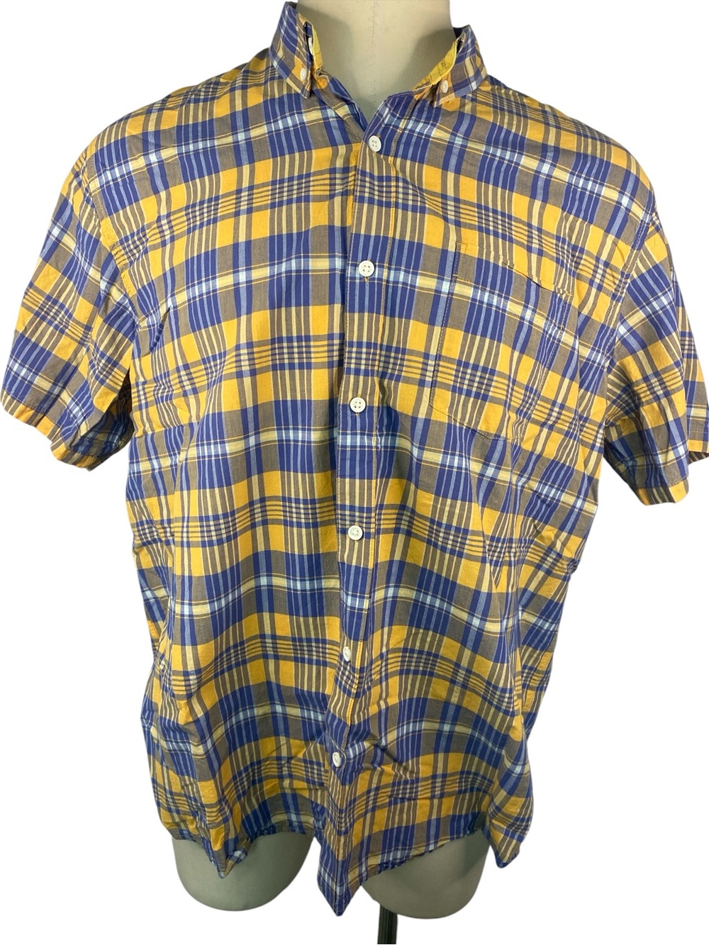 Free Assembly Men's Short-Sleeve Plaid Button-Up Shirt - Yellow & Blue XXL